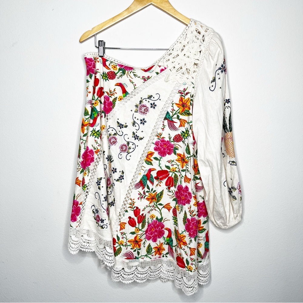 NWT FARM RIO Toucans Garden Flowy One Shoulder Embroidered Floral Dress Small - Picture 5 of 14